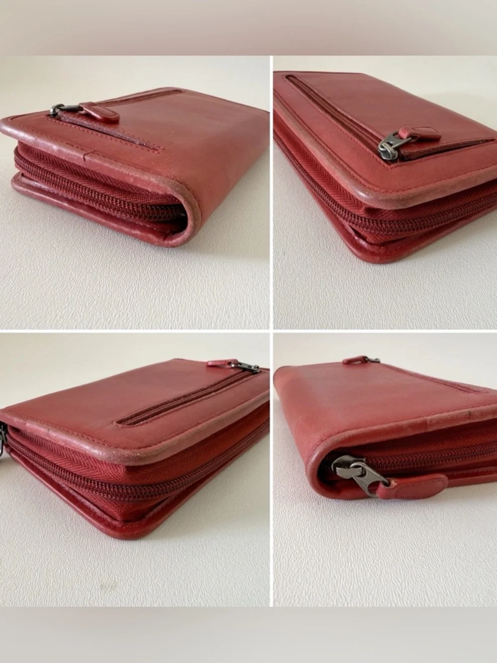 Coach Leather Zip Around Wallet Organizer Vintage Red